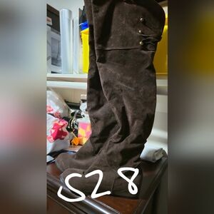Brown Suede Knee-High Boots